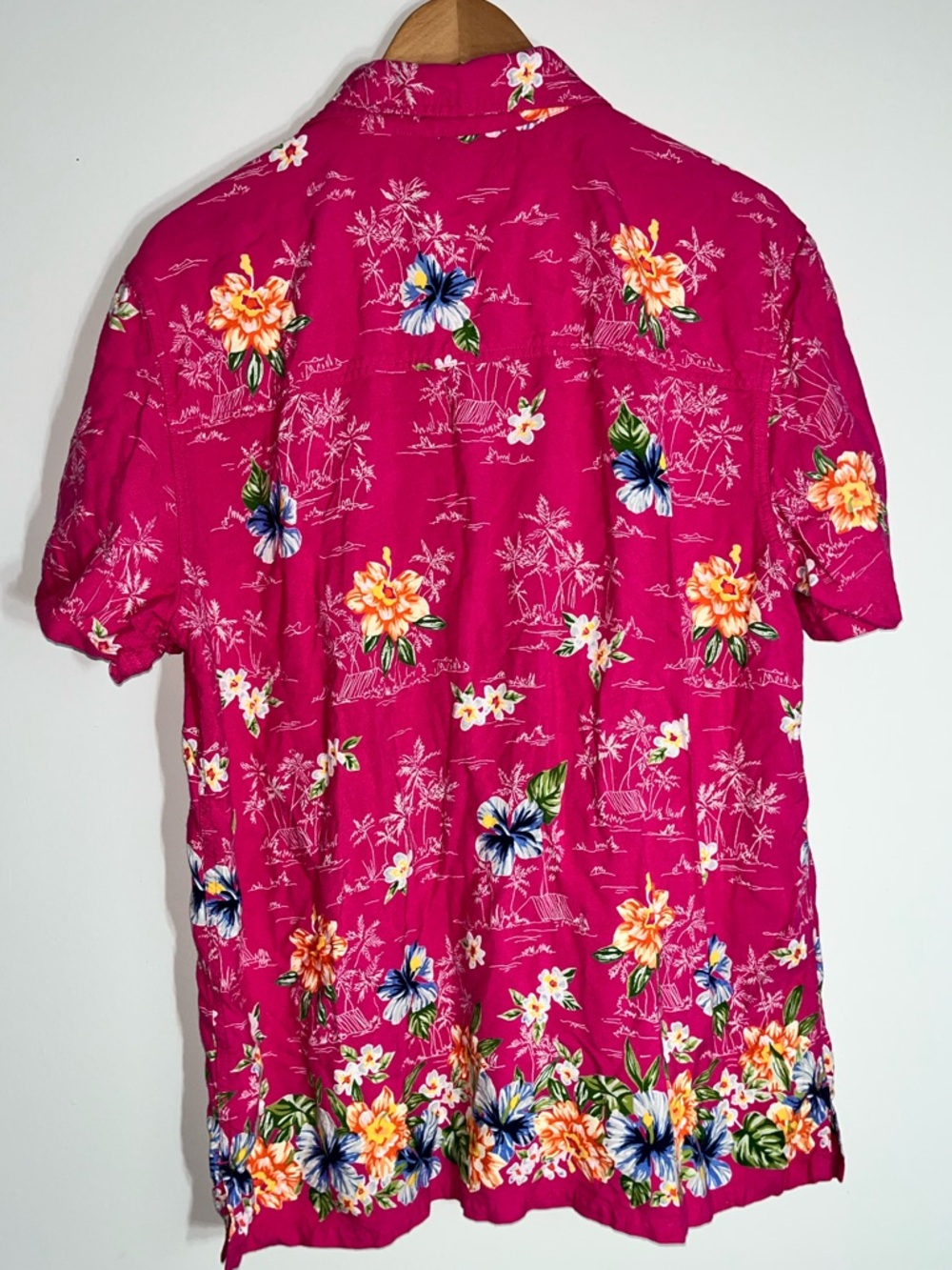 Vintage Bright Pink Hawaiian Floral Button-Up Shirt - Picture 6 of 6